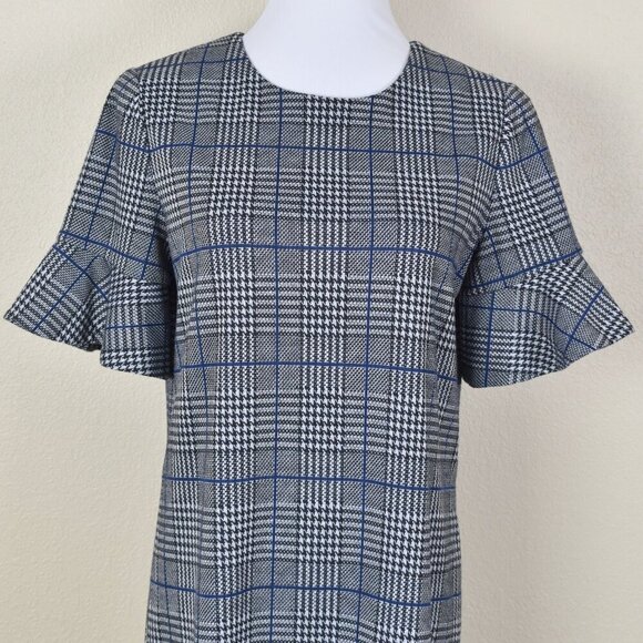 Calvin Klein Houndstooth Plaid Ruffle Sleeve Shift Dress - 8 - Picture 3 of 9